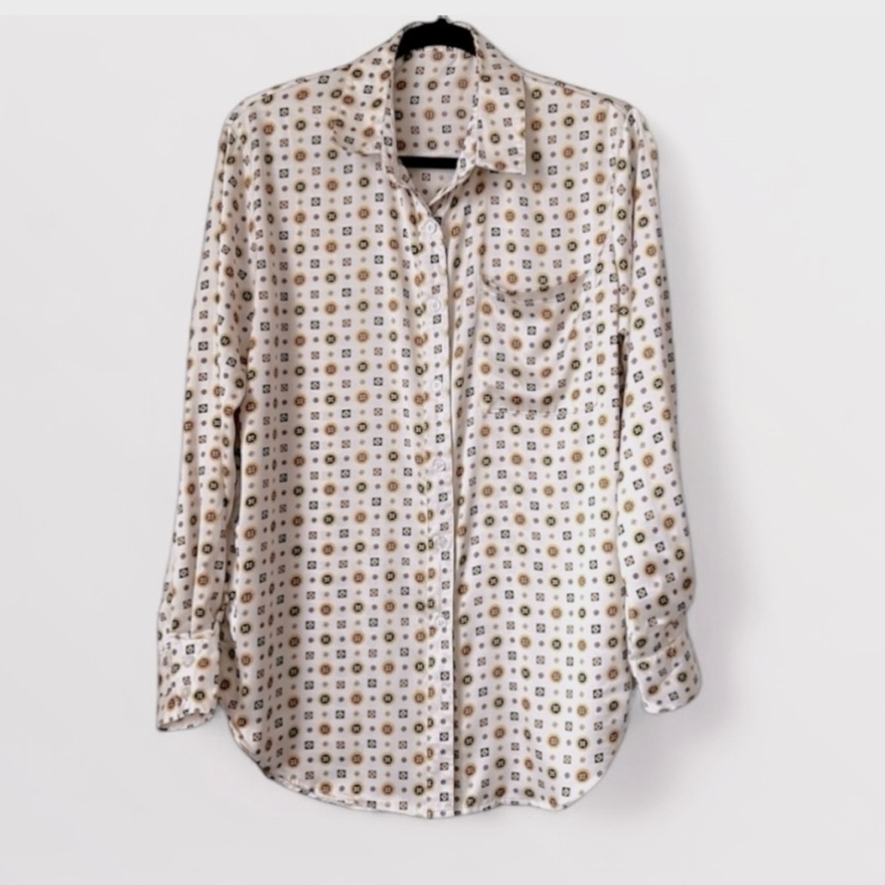 NASTY GAL Collection Geometric Pattern Button Down Blouse Cream-Off White 6